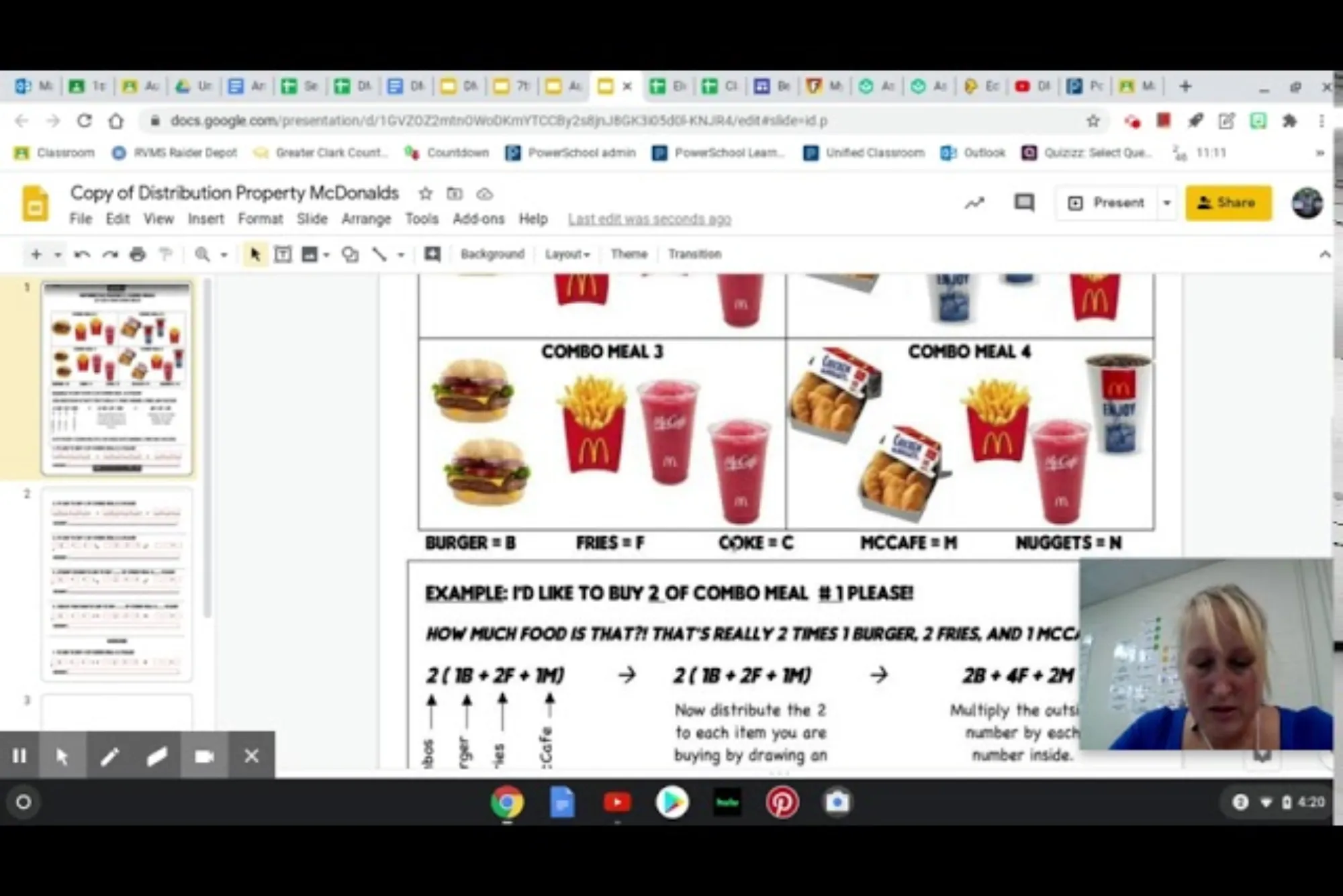 distributive property using fast food times quizlet